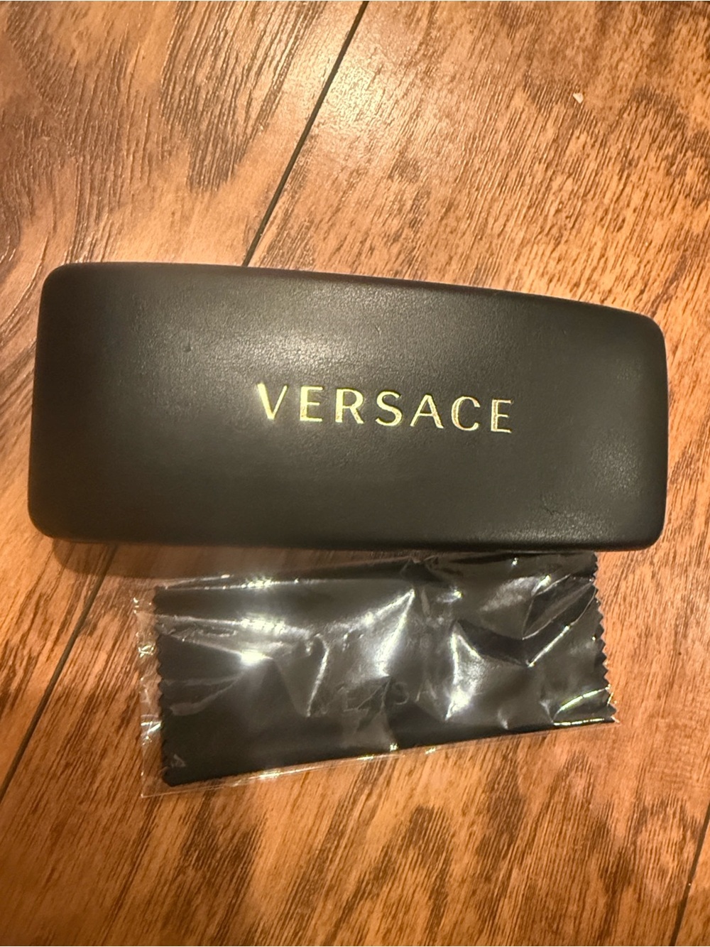 Versace Black and Gold Eyewear Case with Cleaning Cloth